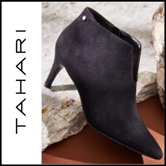 NIB Tahari Black Sherron Kitten Heel Microsuede Bootie, Size Women's 7M - Picture 2 of 4